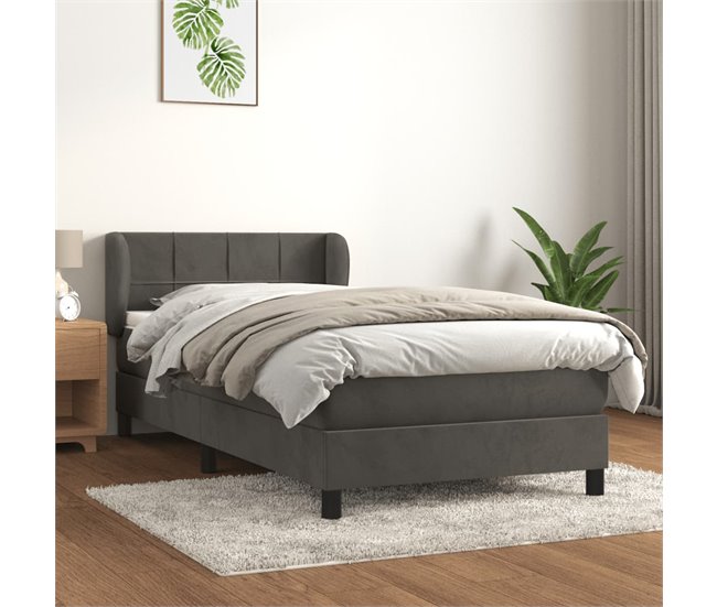 Conforama Cama Box Spring Con Colchón Terciopelo Gris Oscuro 100x200 Cm Bloques Con Cuadros
