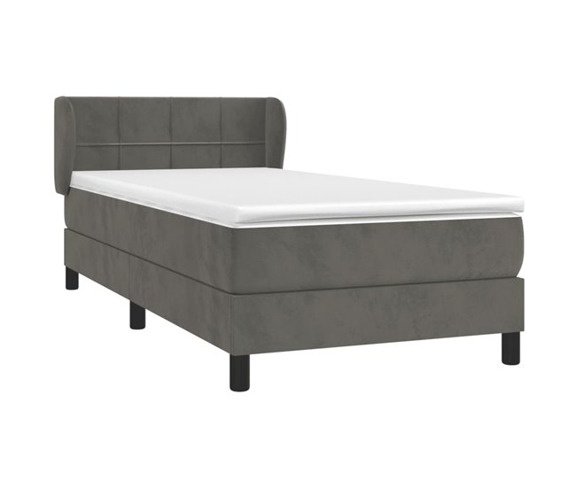 Conforama Cama Box Spring Con Colchón Terciopelo Gris Oscuro 100x200 Cm Bloques Con Cuadros