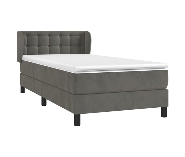 Conforama Cama Box Spring Con Colchón Terciopelo Gris Oscuro 100x200 Cm Botones