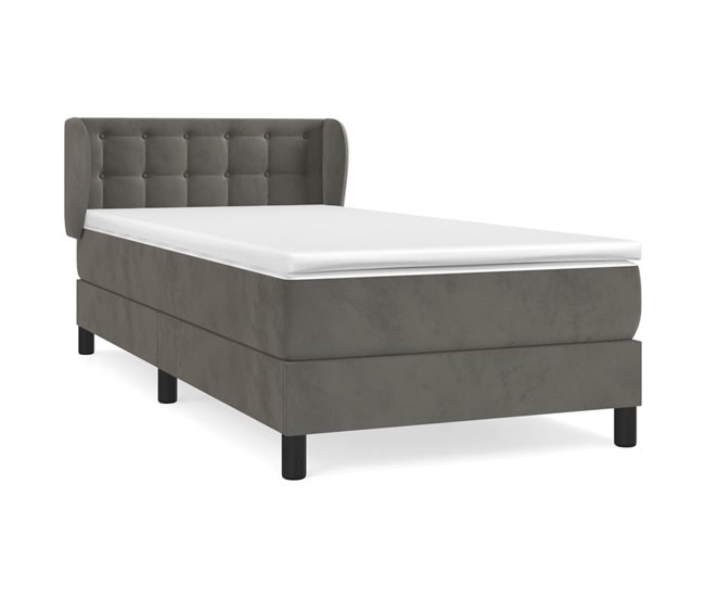 Conforama Cama box spring con colchón terciopelo gris oscuro 100x200 cm Botones