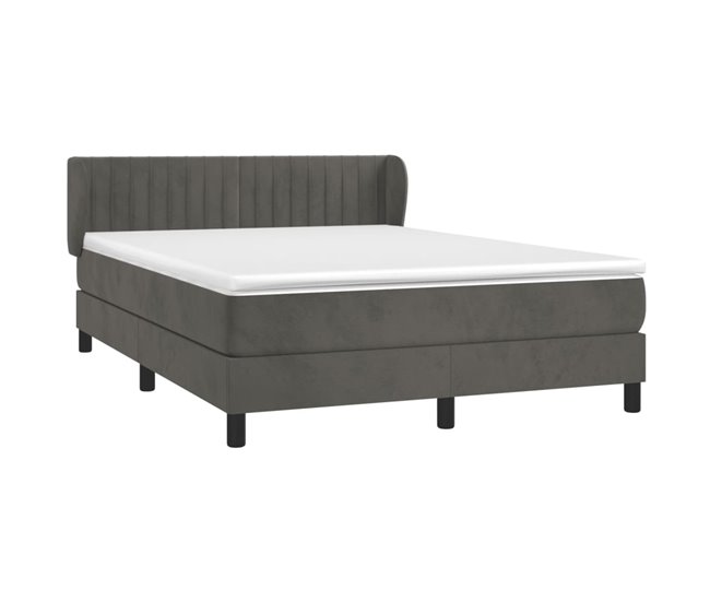 Conforama Cama Box Spring Con Colchón Terciopelo Gris Oscuro 140x200 Cm Rayas Verticales