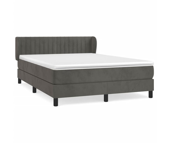 Conforama Cama box spring con colchón terciopelo gris oscuro 140x200 cm Rayas verticales