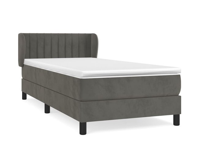 Conforama Cama box spring con colchón terciopelo gris oscuro 100x200 cm Rayas verticales