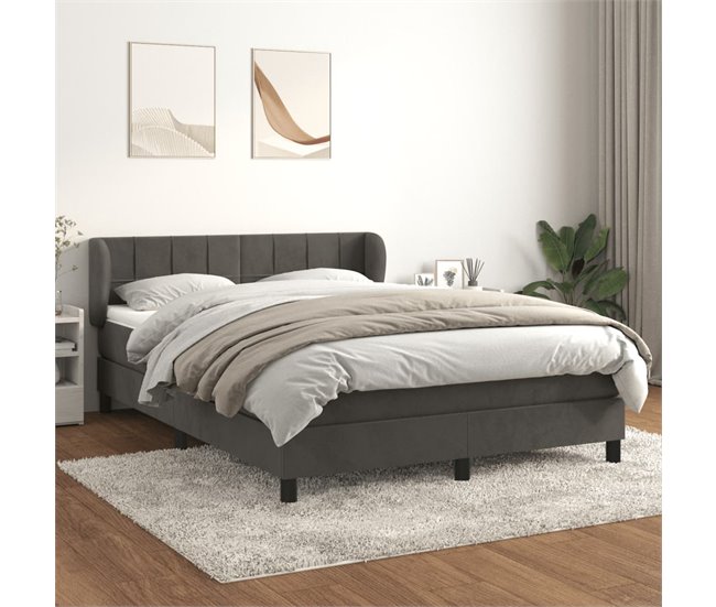 Conforama Cama Box Spring Con Colchón Terciopelo Gris Oscuro 140x190 Cm Bloques Con Cuadros