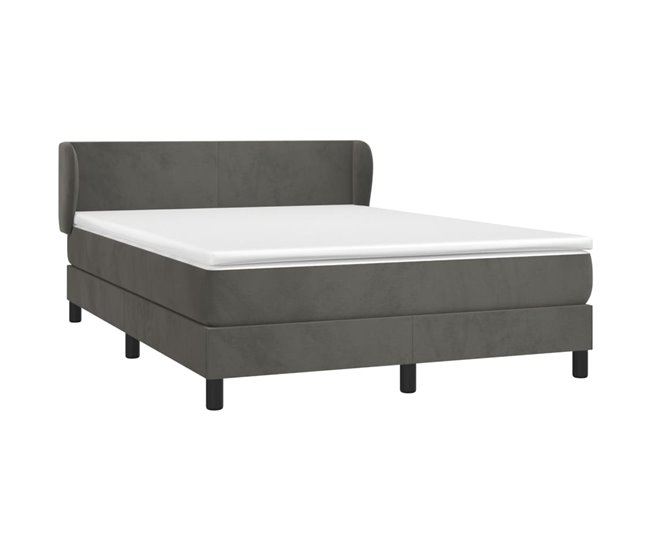 Conforama Cama Box Spring Con Colchón Terciopelo Gris Oscuro 140x190 Cm Diseño Plano
