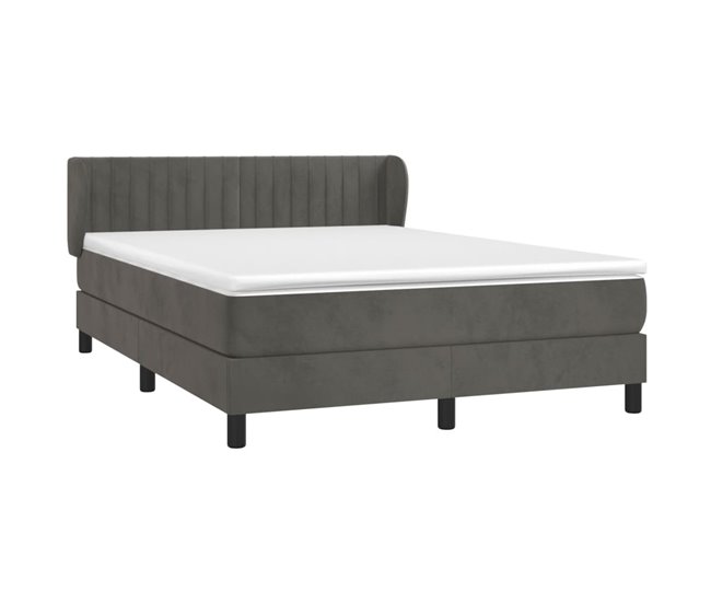 Conforama Cama Box Spring Con Colchón Terciopelo Gris Oscuro 140x190 Cm Rayas Verticales