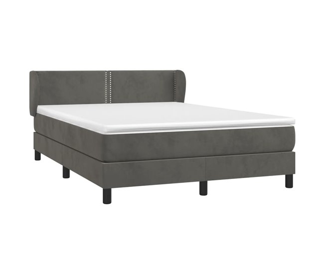 Conforama Cama Box Spring Con Colchón Terciopelo Gris Oscuro 140x190 Cm Liso Con Clavos