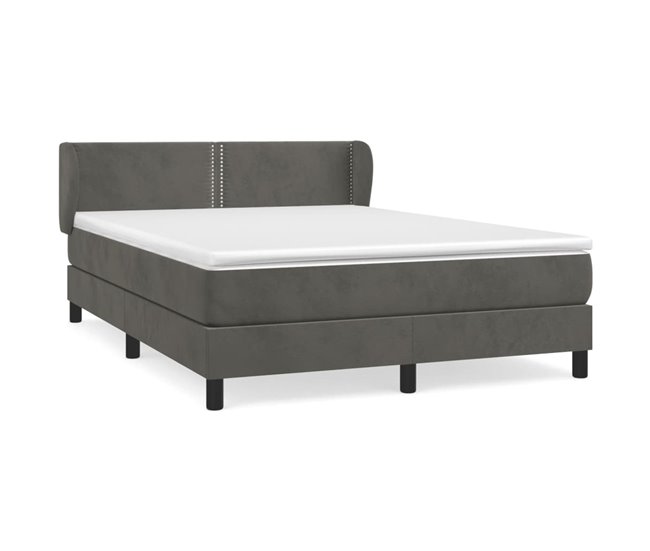 Conforama Cama box spring con colchón terciopelo gris oscuro 140x190 cm Liso con clavos