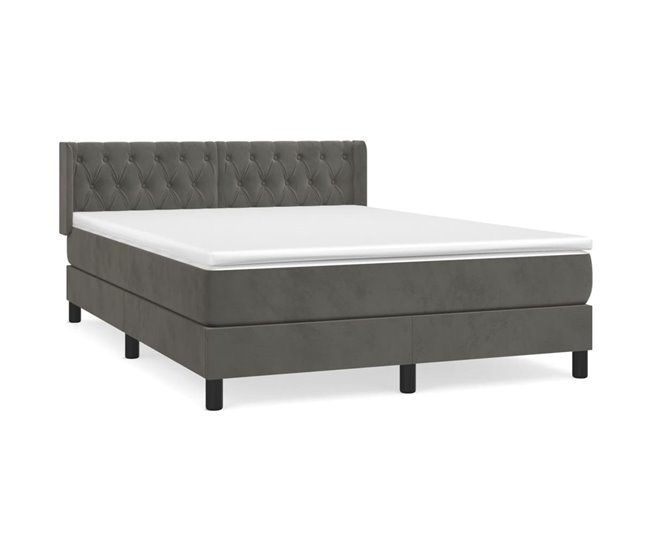 Conforama Cama box spring con colchón terciopelo gris oscuro 140x200 cm Diseño de botones