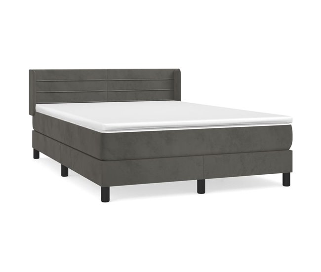 Conforama Cama box spring con colchón terciopelo gris oscuro 140x200 cm Rayas horizontales