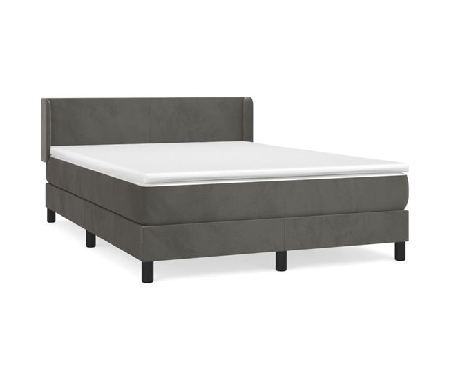 Conforama Cama box spring con colchón terciopelo gris oscuro 140x190 cm Diseño plano