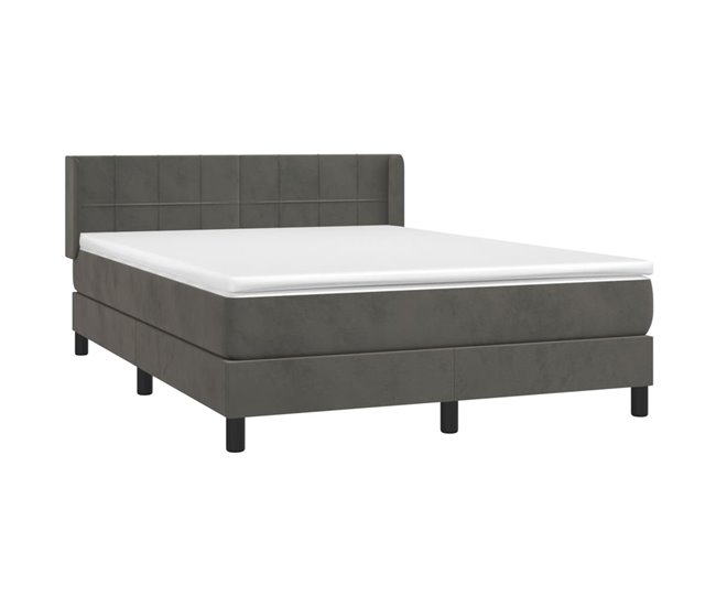 Conforama Cama Box Spring Con Colchón Terciopelo Gris Oscuro 140x200 Cm Bloques Con Cuadros