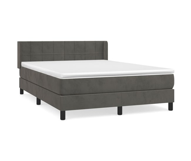 Conforama Cama box spring con colchón terciopelo gris oscuro 140x200 cm Bloques con cuadros