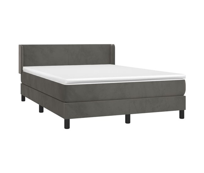 Conforama Cama Box Spring Con Colchón Terciopelo Gris Oscuro 140x200 Cm Diseño Plano