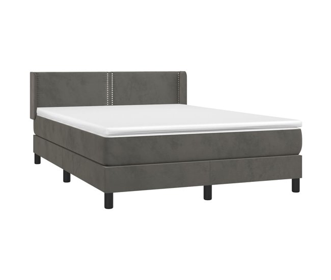 Conforama Cama Box Spring Con Colchón Terciopelo Gris Oscuro 140x190 Cm Liso Con Clavos