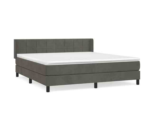 Conforama Cama box spring con colchón terciopelo gris oscuro 180x200 cm Bloques con cuadros