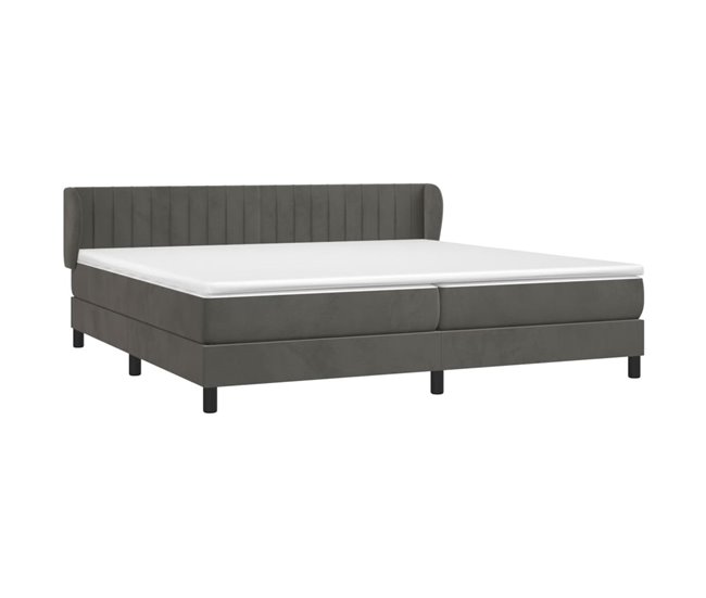 Conforama Cama Box Spring Con Colchón Terciopelo Gris Oscuro 200x200 Cm Rayas Verticales