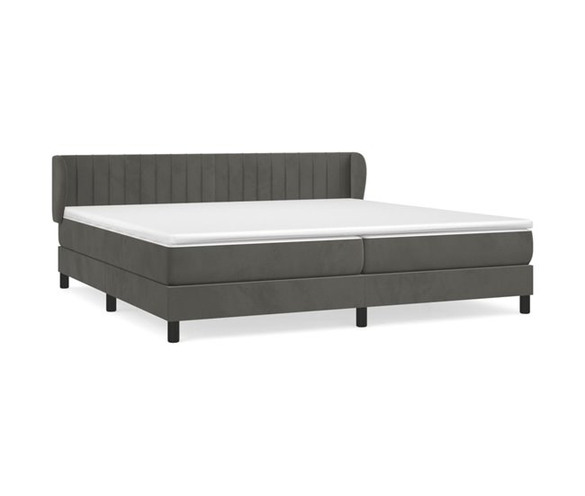Conforama Cama box spring con colchón terciopelo gris oscuro 200x200 cm Rayas verticales