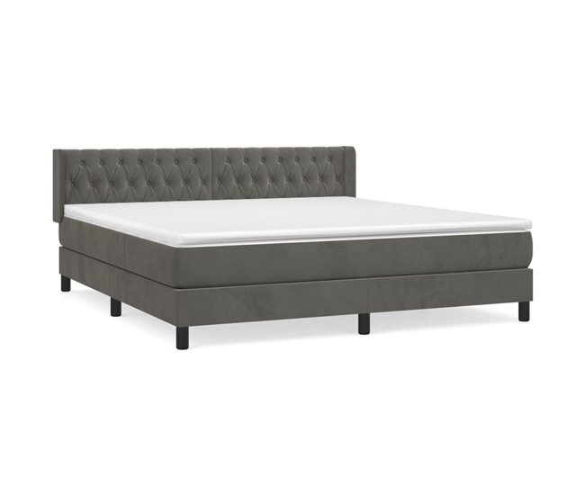 Conforama Cama box spring con colchón terciopelo gris oscuro 160x200 cm Diseño de botones