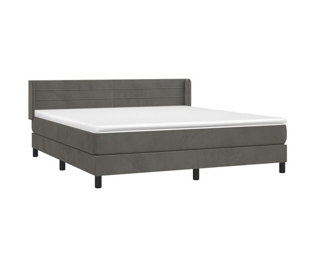 Conforama Cama Box Spring Con Colchón Terciopelo Gris Oscuro 180x200 Cm Rayas Horizontales