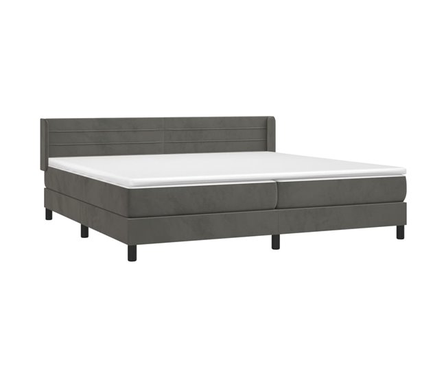Conforama Cama Box Spring Con Colchón Terciopelo Gris Oscuro 200x200 Cm Rayas Horizontales