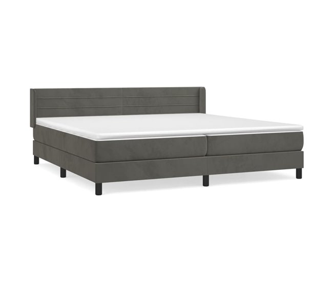 Conforama Cama box spring con colchón terciopelo gris oscuro 200x200 cm Rayas horizontales