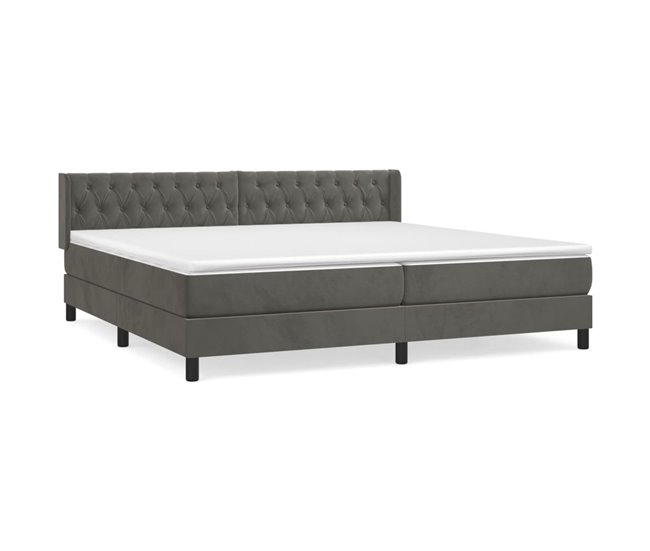 Conforama Cama box spring con colchón terciopelo gris oscuro 200x200 cm Diseño de botones
