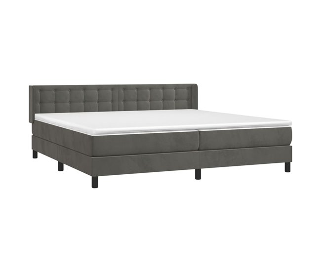 Conforama Cama Box Spring Con Colchón Terciopelo Gris Oscuro 200x200 Cm Botones