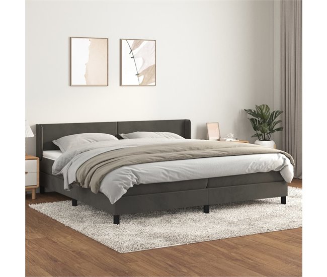 Conforama Cama Box Spring Con Colchón Terciopelo Gris Oscuro 200x200 Cm Diseño Plano