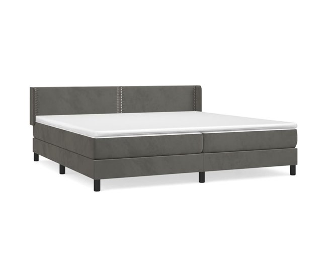 Conforama Cama box spring con colchón terciopelo gris oscuro 200x200 cm Liso con clavos