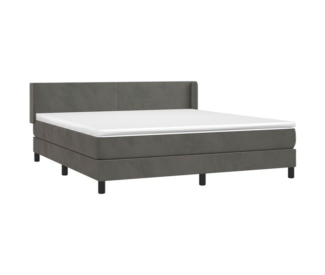 Conforama Cama Box Spring Con Colchón Terciopelo Gris Oscuro 180x200 Cm Diseño Plano