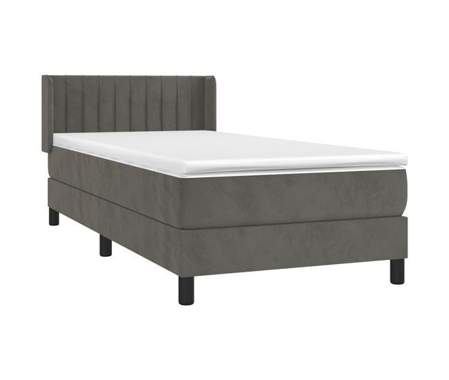 Conforama Cama Box Spring Con Colchón Terciopelo Gris Oscuro 100x200 Cm Rayas Verticales