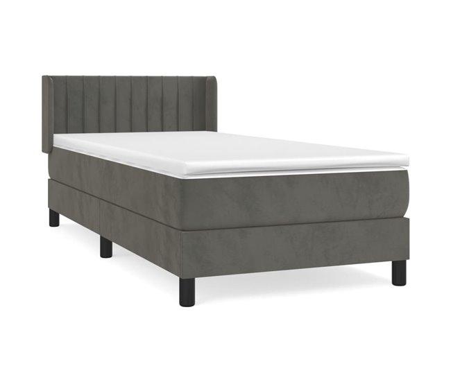 Conforama Cama box spring con colchón terciopelo gris oscuro 100x200 cm Rayas verticales