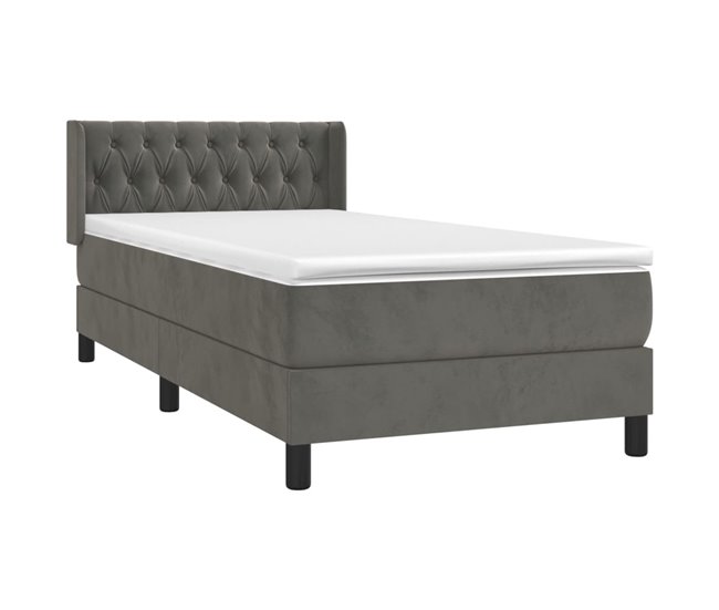 Conforama Cama Box Spring Con Colchón Terciopelo Gris Oscuro 100x200 Cm Diseño De Botones