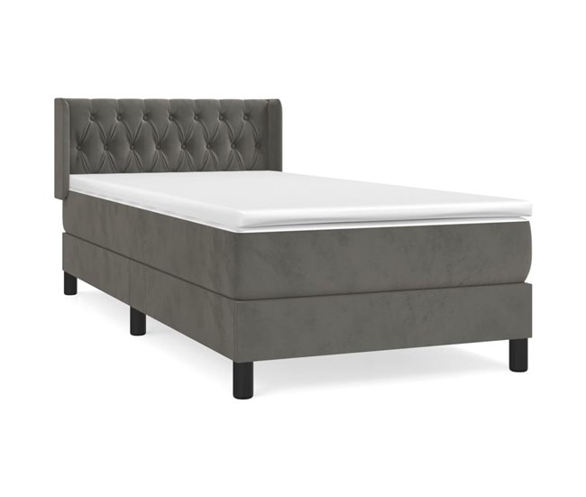 Conforama Cama box spring con colchón terciopelo gris oscuro 100x200 cm Diseño de botones