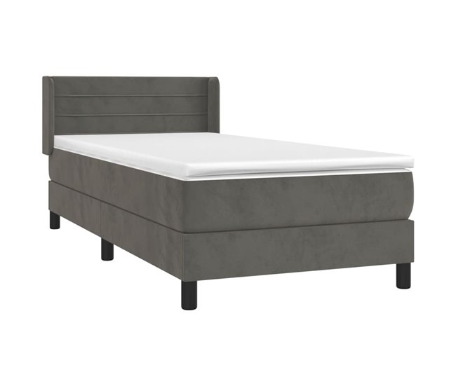 Conforama Cama Box Spring Con Colchón Terciopelo Gris Oscuro 90x190 Cm Rayas Horizontales