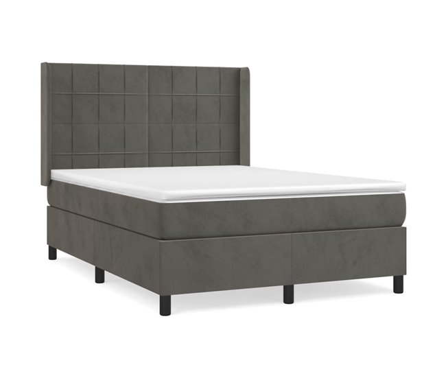 Conforama Cama box spring con colchón terciopelo gris oscuro 140x190 cm Bloques con cuadros
