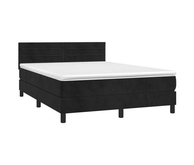 Conforama Cama Box Spring Con Colchón Terciopelo Negro 140x190 Cm Rayas Horizontales