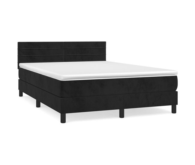 Conforama Cama box spring con colchón terciopelo negro 140x190 cm Rayas horizontales