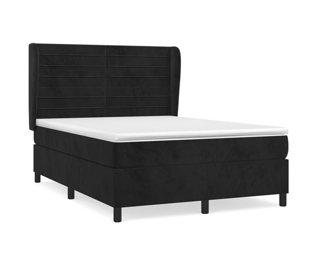 Conforama Cama box spring con colchón terciopelo negro 140x200 cm Rayas horizontales