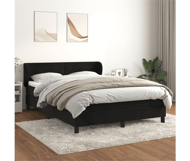 Conforama Cama Box Spring Con Colchón Terciopelo Negro 140x200 Cm Rayas Horizontales