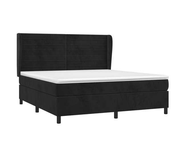Conforama Cama Box Spring Con Colchón Terciopelo Negro 180x200 Cm Rayas Horizontales