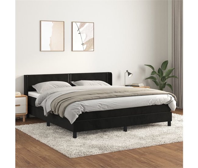Conforama Cama Box Spring Con Colchón Terciopelo Negro 180x200 Cm Liso Con Clavos