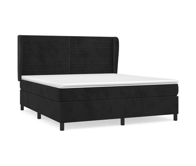 Conforama Cama box spring con colchón terciopelo negro 180x200 cm Rayas horizontales