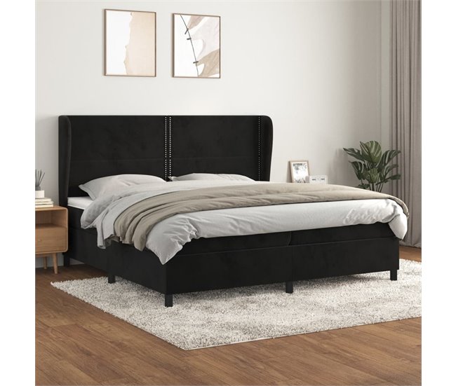 Conforama Cama Box Spring Con Colchón Terciopelo Negro 200x200 Cm Liso Con Clavos