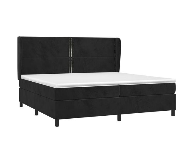 Conforama Cama Box Spring Con Colchón Terciopelo Negro 200x200 Cm Liso Con Clavos