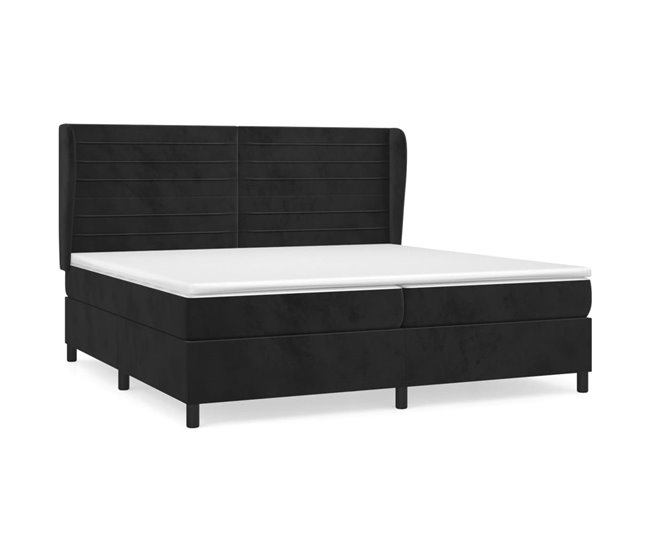 Conforama Cama box spring con colchón terciopelo negro 200x200 cm Rayas horizontales