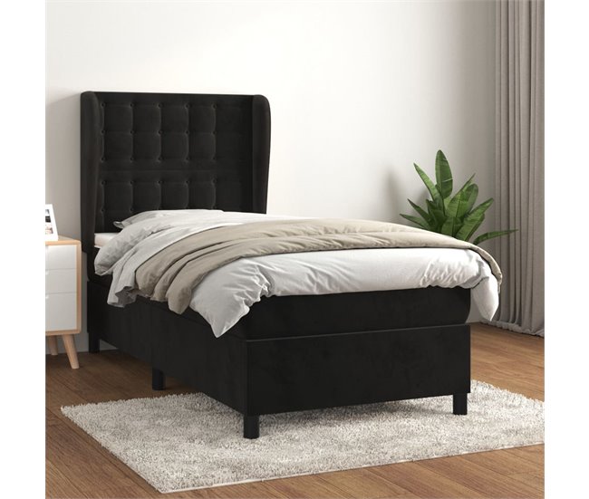 Conforama Cama Box Spring Con Colchón Terciopelo Negro 80x200 Cm Botones