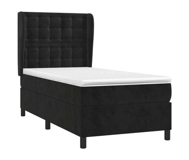 Conforama Cama Box Spring Con Colchón Terciopelo Negro 80x200 Cm Botones
