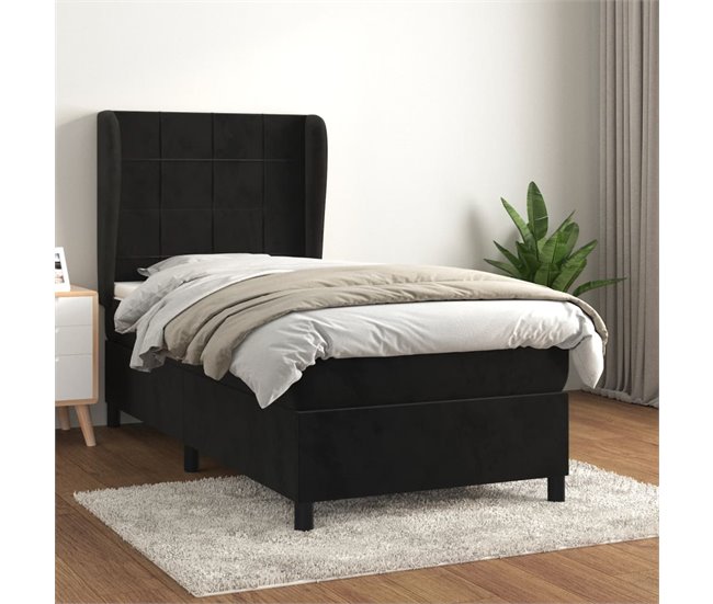 Conforama Cama Box Spring Con Colchón Terciopelo Negro 80x200 Cm Bloques Con Cuadros